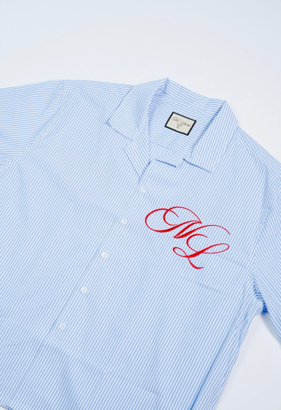 Cuban Collar Button Up (Light Blue Pinstripe)