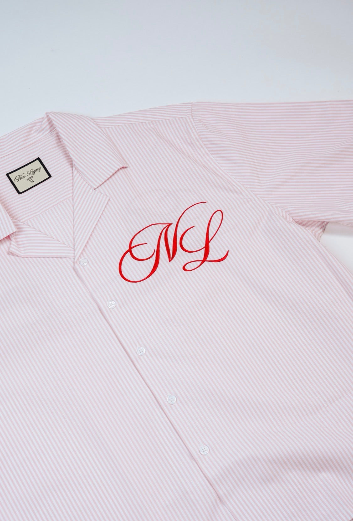 Cuban Collar Button Up (Soft Pink Pinstripe)